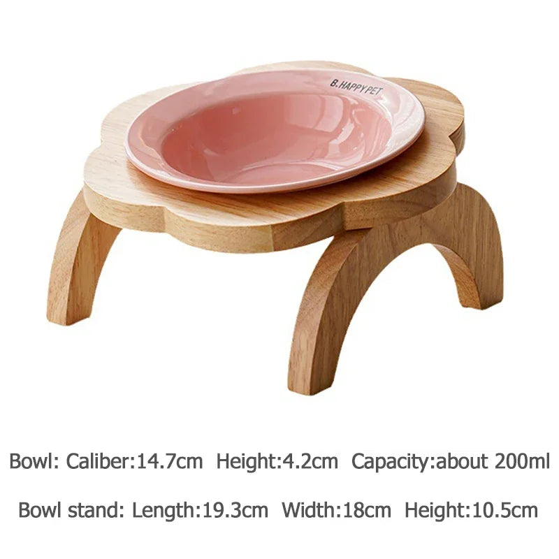 Elegance Ceramic Cat Bowl with Wooden Stand