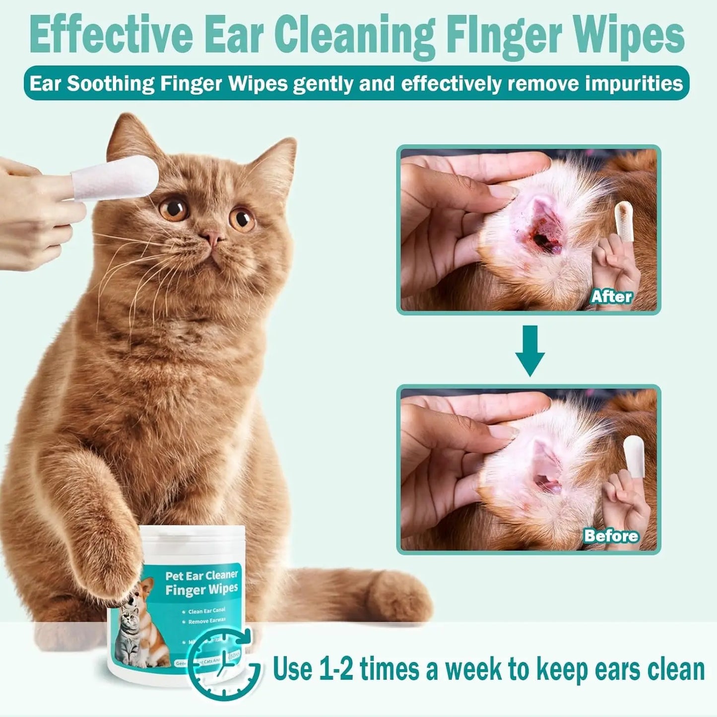 Ear Cleaner Finger Wipes for Cats and Dogs